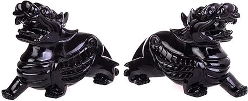 Adornos de Feng Shui, par de estatuas de PiXiu/PiYao, piedra de obsidiana negra, decoración de prosperidad, para el hogar y la oficina (par)