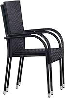 Vista 2 de 2 sillas de comedor de ratán para patio, sillas de patio apilables para exteriores, ratán de polietileno con reposabrazos y marco de acero, juego
