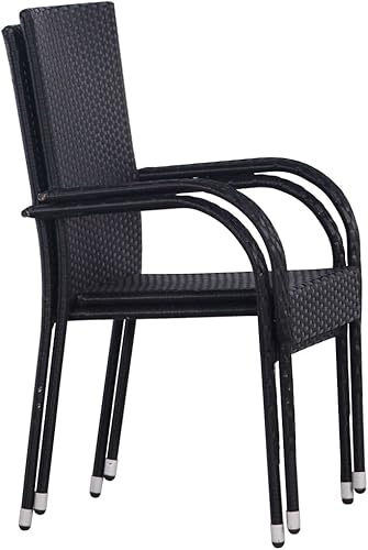 Miniatura 2 de 2 sillas de comedor de ratán para patio, sillas de patio apilables para exteriores, ratán de polietileno con reposabrazos y marco de acero, juego