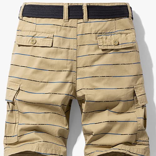 Heren Casual Shorts Zomer Stijl Trendy Gestreepte Afdrukken Effen Kleur Losse Overalls Shorts Mode Multi-pocket Casual Vijfpuntsbroek - Afbeelding 4