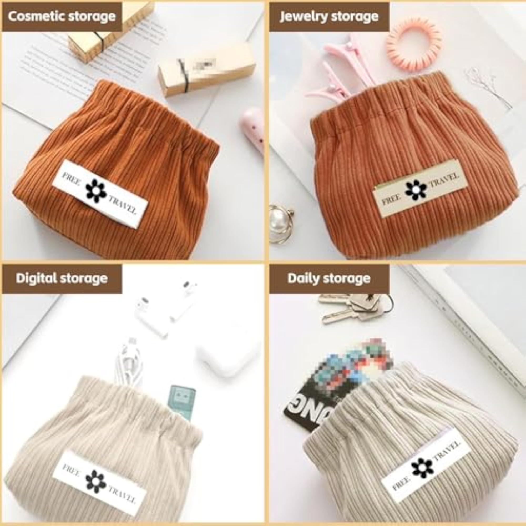 4 Pcs Portable Corduroy Storage Bag