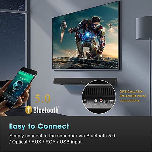 Zeerkeer Soundbar with Built-In Subwoofer Surround Sound Wireless 5.0 Bluetooth Soundbar with Remote Control, Wall Mountable, RCA/Optical/Aux/USB Compatible, Sound bar for TV & Home Theater - Image 4