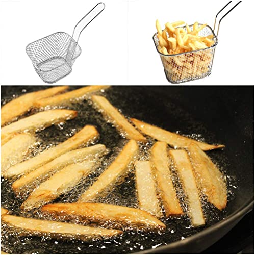 Image of Toxen Square Fry Basket Stainless Steel French Fries Holder Handles Small Serving Basket for Kitchen Restaurant Cafe Barbecue Kitchen Cooking Tools (2)