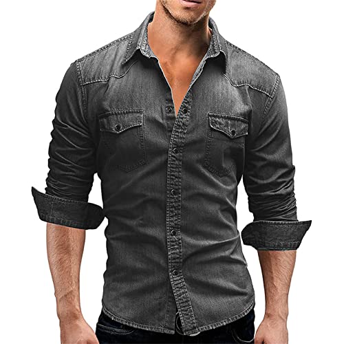 Camisa clásica de mezclilla para hombre manga larga M gris claro miniatura 2