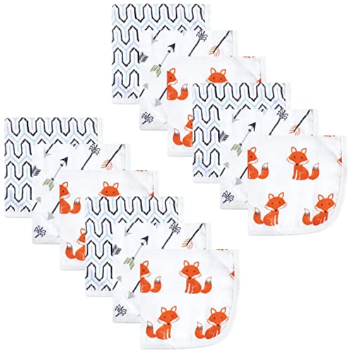 Image of Hudson Baby Unisex Baby Cotton Muslin Washcloths, Foxes, One Size