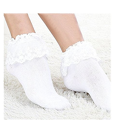 fengh Niñas señoras Príncipes Vintage Calcetines de algodón Frilly de Encaje Calcetines (Color Blanco)