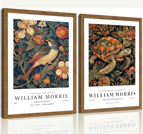 William Morris Bird and Sea Turtle Framed Wall Art, 2 Piece Set, 12x16