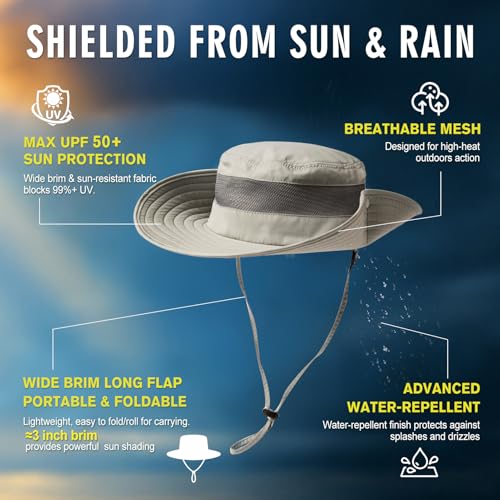 Image of Oversized XL XXL Mens Waterproof UPF50+ Golf Bucket Sun Hats Big Head Boonie Safari Wide Brim Fishing