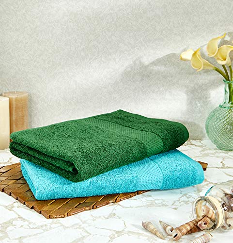 Image of Amazon Brand - Solimo 100% Cotton 2 Piece Bath Towel Set, 380 GSM (Baltic Blue, Mint Green) 100% Cotton 4 Piece Hand Towel Set, 500 GSM (Sepia Brown and Baby Pink)