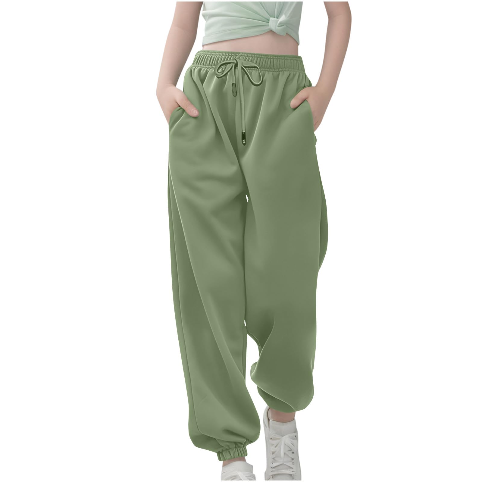 Preppy Clothes for Girls 10-12 Boys Girls Sweatpants Baggy Elastic Waisted Cinch Bottom Sweatpants Casual Joggers Pants with Pockets 3-14 Years Green Girls Sweatpants Size 10-12 7-8 Years