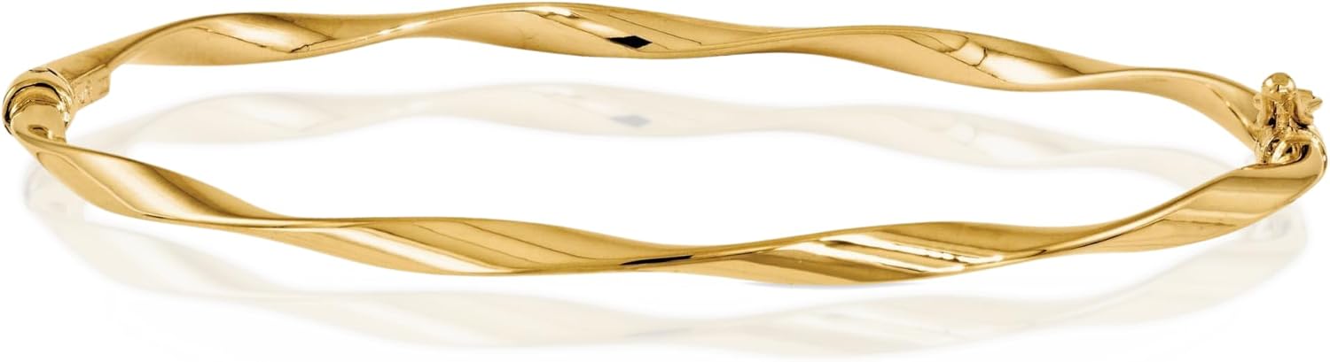 IceCarats 14K Solid Yellow Gold Twisted Hinged Bangle Bracelet 7.25 inch Polished For Her