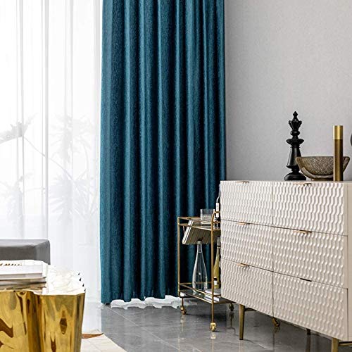 JIAHU Blue Thicken Blackout Curtains Solid Color Velvet Curtain Pencil Pleat 1 Piece - Image 4