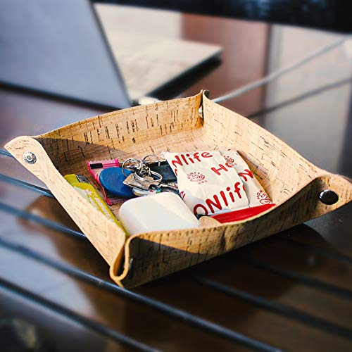 Image of Valet Tray for Men, Natural Cork Jewelry Catchall Key Phone Coin Box Change Caddy Bedside Storage Box (Cork)