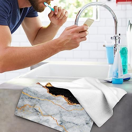 Bapcoku Marble Blue Gold Decorative Hand Towels for Bathroom 14x28 Inch,Navy Blue Grey Gold Bath Hand Towels Set of 2 for Kitchen Gym Spa Hotel Farmhouse Home Decorations by Bapcoku - Used condition - Image 6