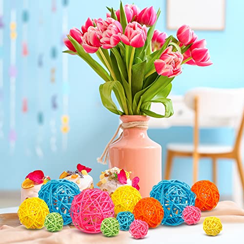 19 Pcs Easter Wicker Rattan Balls Decorations Orbs Vase Fillers For Centerpieces Decorative Bowl Fillers For Home Decor Colorful Sphere Ball Aromatherapy Accessory For Table, 3 Sizes, Assorted Colors #TOP5