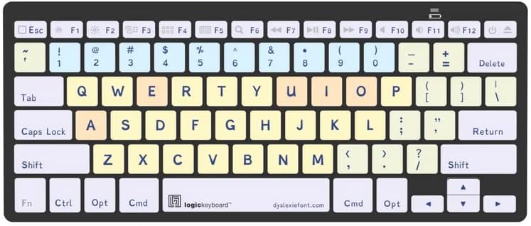 Logickeyboard with Dyslexie Font • A Unique Typeface to Make Reading, Learning, and Typing Easier • Wireless Bluetooth 3.0 connectivity • Light Form Factor 78 Keys • Compatible to Mac and iPad