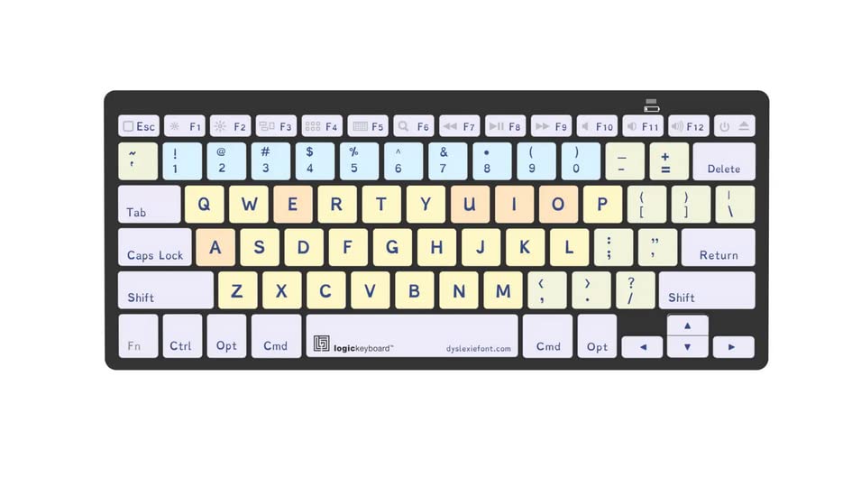 Logickeyboard with Dyslexie Font • A Unique Typeface to Make Reading, Learning, and Typing Easier • Wireless Bluetooth 3.0 connectivity • Light Form Factor 78 Keys • Compatible to Mac and iPad