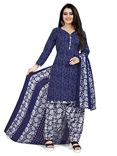 Rajnandini Blue Cotton Printed Readymade Patiala Salwar Suit with Dupatta for Women (Ready To Wear-PDPRW1058-M)