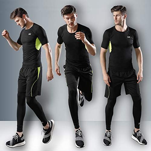 Vista 3 de Conjunto de compresión de 5 piezas para hombre, ropa de entrenamiento, ropa de fitness, traje de gimnasio para correr y deportes