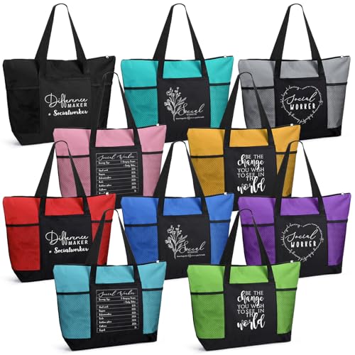 Roowest 10 Pcs Inspirational Social Worker Tote Bag Bulk, BSW