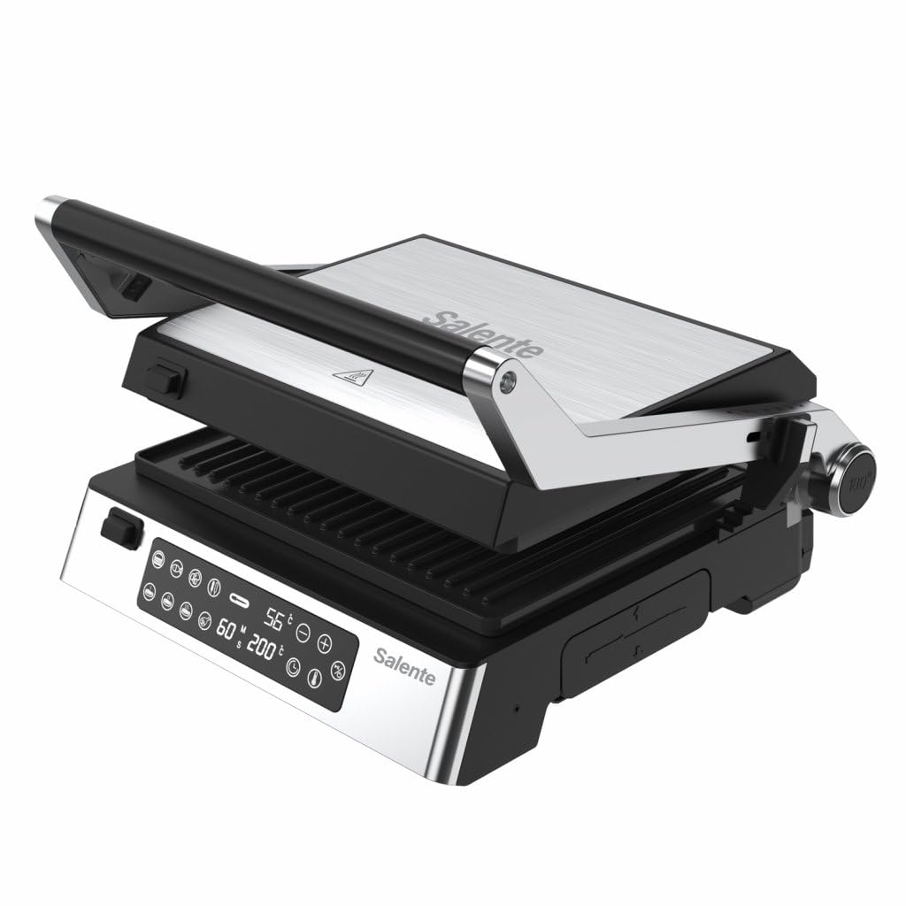 FlamePro - Barbacoa de contacto con sensor de temperatura externo, 8 programas, plancha antiadherente, 2200 W, placas desmontables, parrilla eléctrica para asar sin grasa