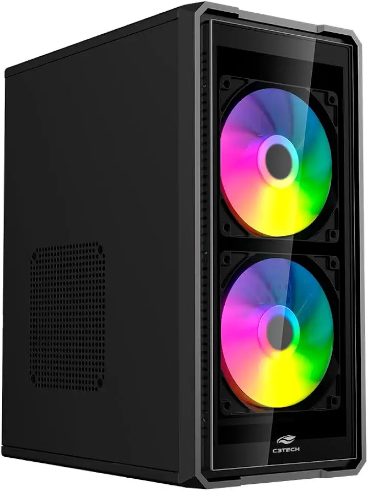 Gabinete Gaming C3Tech MT-G41BK Preto, frontal e lateral em vidro temperado, Portas USB e Conector P2, Possui Organizador de Cabos, Compatível com placas-mãe Micro ATX e Mini ITX