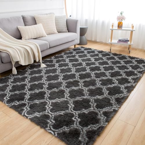 Wegital 80x160cm Soft Rugs Living Room Rugs for Bedroom Soft Indoor Carpet Kids Room Area Rugs Fluffy Rug Parents Room Decorative Large Carpet Grey