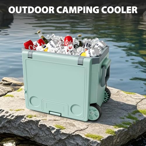 Image of 36 Quart Cooler with Wheels, Ice Chests Portable Wheeled Cooler Holds Ice up to 6 Days, Leak-Proof Outdoor Insulated Ulta-Light Hard Cooler for Camping, Beach, Boat, Fishing