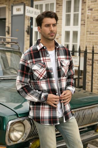 Image of Cromoncent Mens Boys Thick Flannel Shirt Long Sleeve Shirt Jacket Casual Button Down Multi Pockets Shacket
