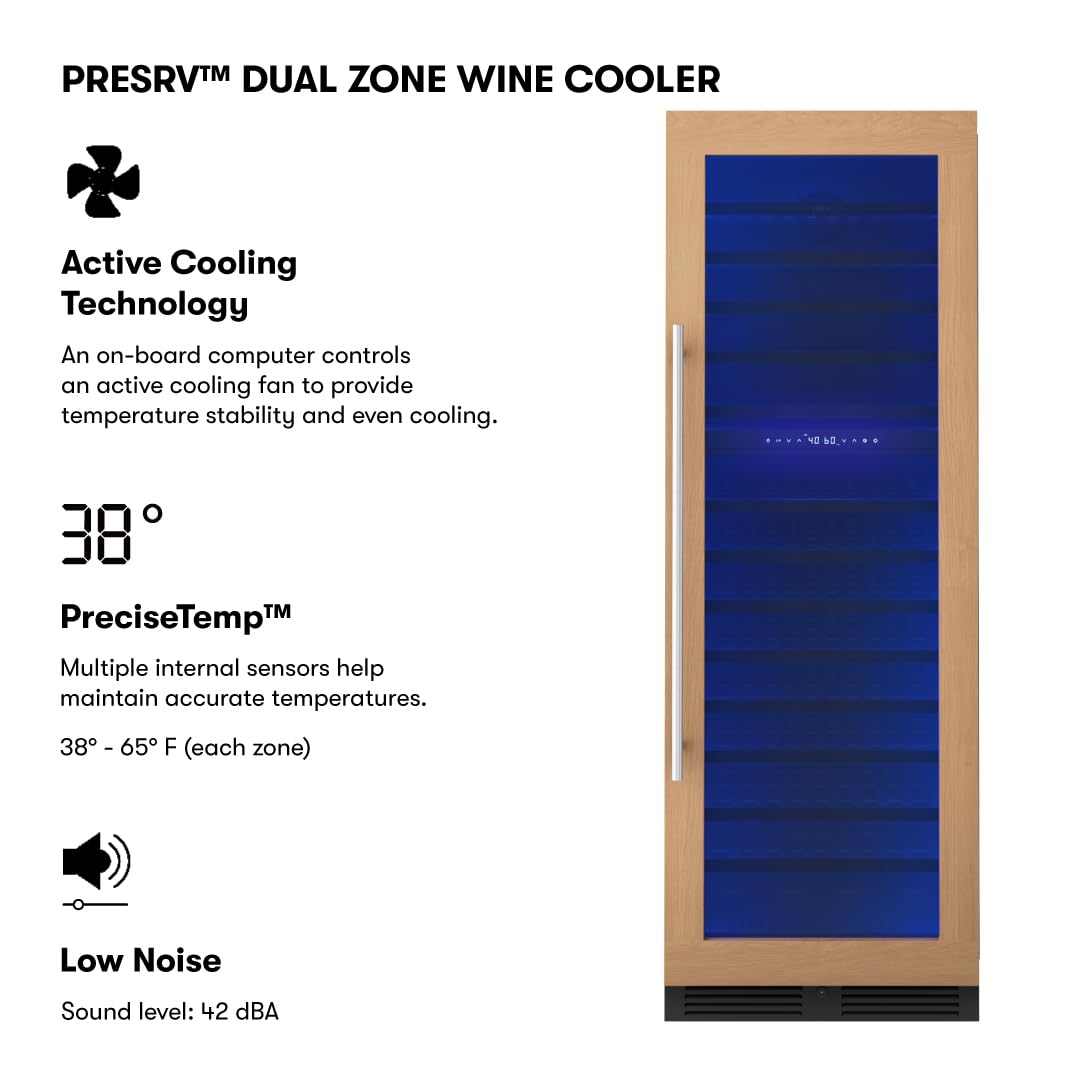 Zephyr 24 Inch Full Size Panel Ready Wine Fridge Dual Zone - Tall Refrigerator Cooler Cellars Large Bar Drink Cabinet Freestanding With Glass Door - 132x750ml Bottles (Handle, Wood Panel Not Included) on Fridge.com - View 2