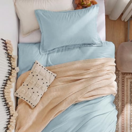 Image of Bedsure Prewashed Twin Duvet Cover, Cotton-Like Bedding Set, Baby Blue | Ultra Soft, Relaxed Texture, Twin XL Breathable Comfort, Hidden Zipper, 8 Corner Ties, Easy Care, Year-Round Use