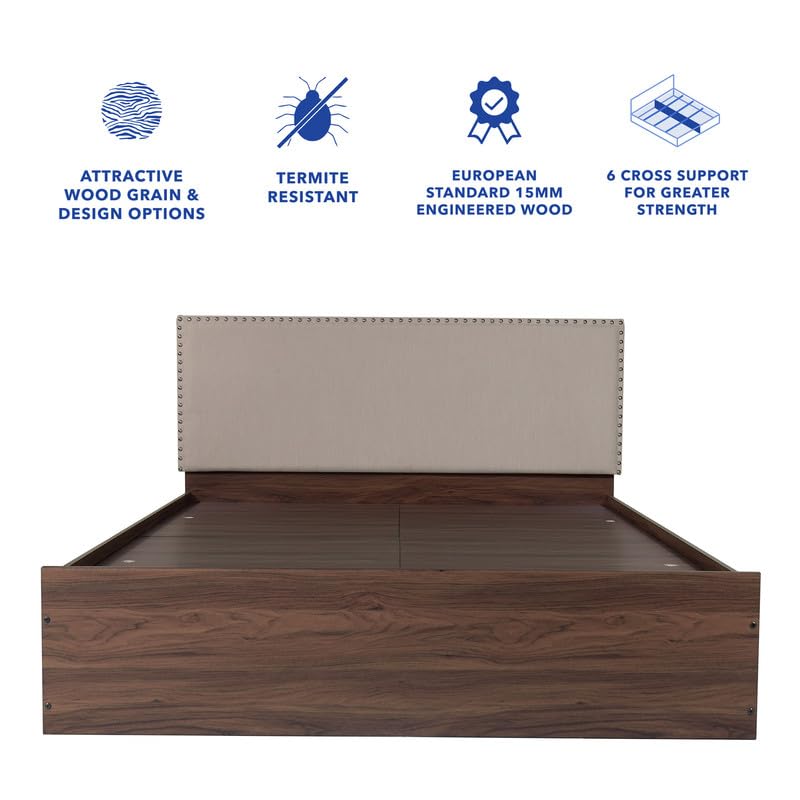 Image of Amazon Brand - Solimo Bed | 1 Year Warranty | Double Bed, Queen Size, Yama Premium Upholstery, Comfortable Seating Height Bed, Non-Woven Base & 3mm MDF, Walnut Colour (Melamine Finish)