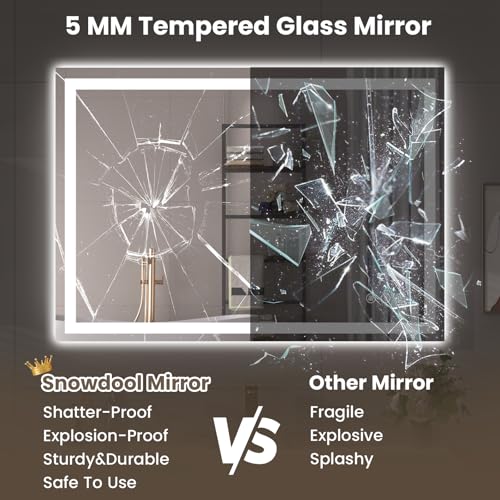 40"X30" LED Bathroom Mirror with Front Lights and Backlit, Anti-Fog, Dimmable, Shatter-Proof Tempered Glass, Lighted Bathroom Vanity Mirror for Wall with 3 Colors, Memory Function
