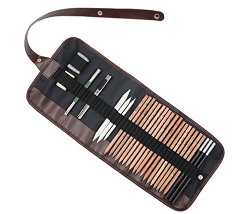 FINGON Artist Pencil Set with Eraser Cutter Knife Pencil for Beginners, Sketching Pencil Set in Zippered Carrying Case