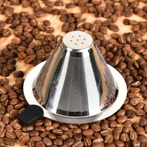 Image of Hodaqe Stainless Steel Reusable Pour Over Coffee Filter | Paperless cone dripper with handle, designed for easy rinsing and use with compatible coffee makers and cups.