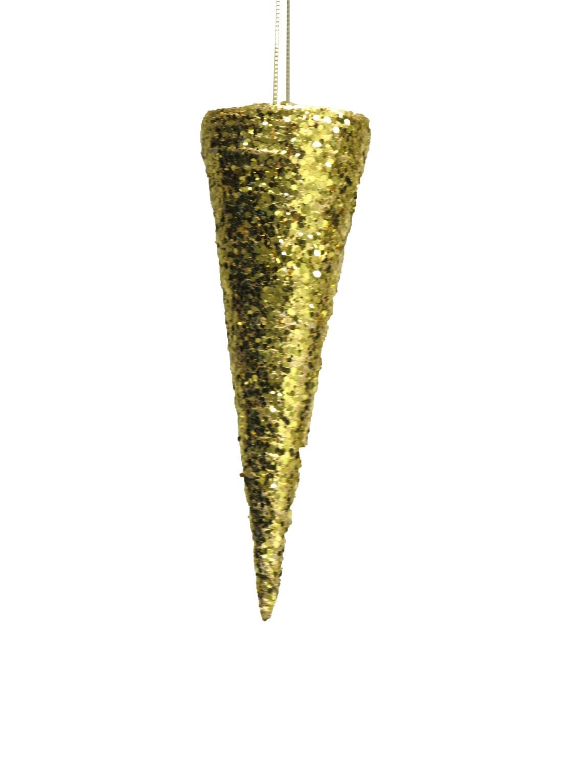 artplants.de Christmas decoration hanging cone bag SHUFAN, glitter, gold, 8"/20 cm - Christmas ornament