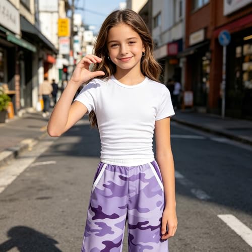 Image of Girls Clothes 2 Piece Short Sleeve T-Shirt Tops & Camo Pants Spring Summer Casual Outfits for Teen Tween Girl 7-14Y