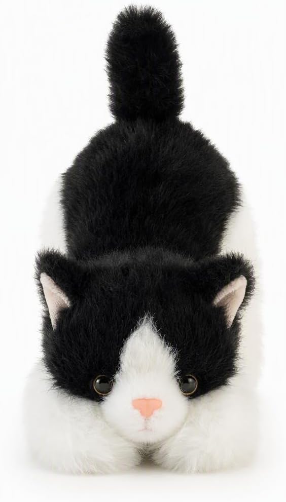 7.5 Inch Black Cat Stuffed Animal, Realistic Tuxedo Cat Plush