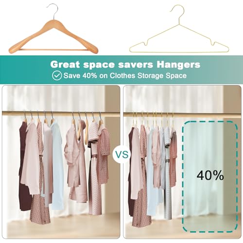 ABHENG 50 Stück Kleiderbügel aus Metall, platzsparend Edelstahl Kleiderstange, rostbeständig, für Shirts, Hemden, Kleider, Tops, 42B x 21H cm,Gold,AIY0350J