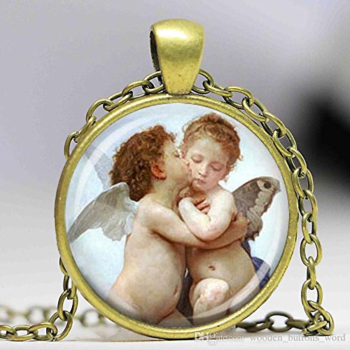 Preisvergleich Produktbild Bouguereau Halskette mit Engel-Anhänger zum ersten Kuss, Kunstschmuck