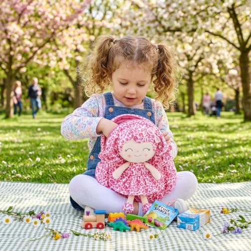 Image of Gloveleya Toddler Backpack Baby Girl Gifts Curly Hair Plush Doll Dress Backpack Kids Backpack Curly Hair Animal Edition - Pink and White Leopard 11''