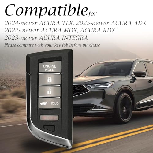 Image of Vitodeco Genuine Leather Smart Key Fob Case with Leather Key Strap Compatible for Acura MDX, RDX, ADX, TLX, INTEGRA - 5-Button, Black /Red (Pack of 2)