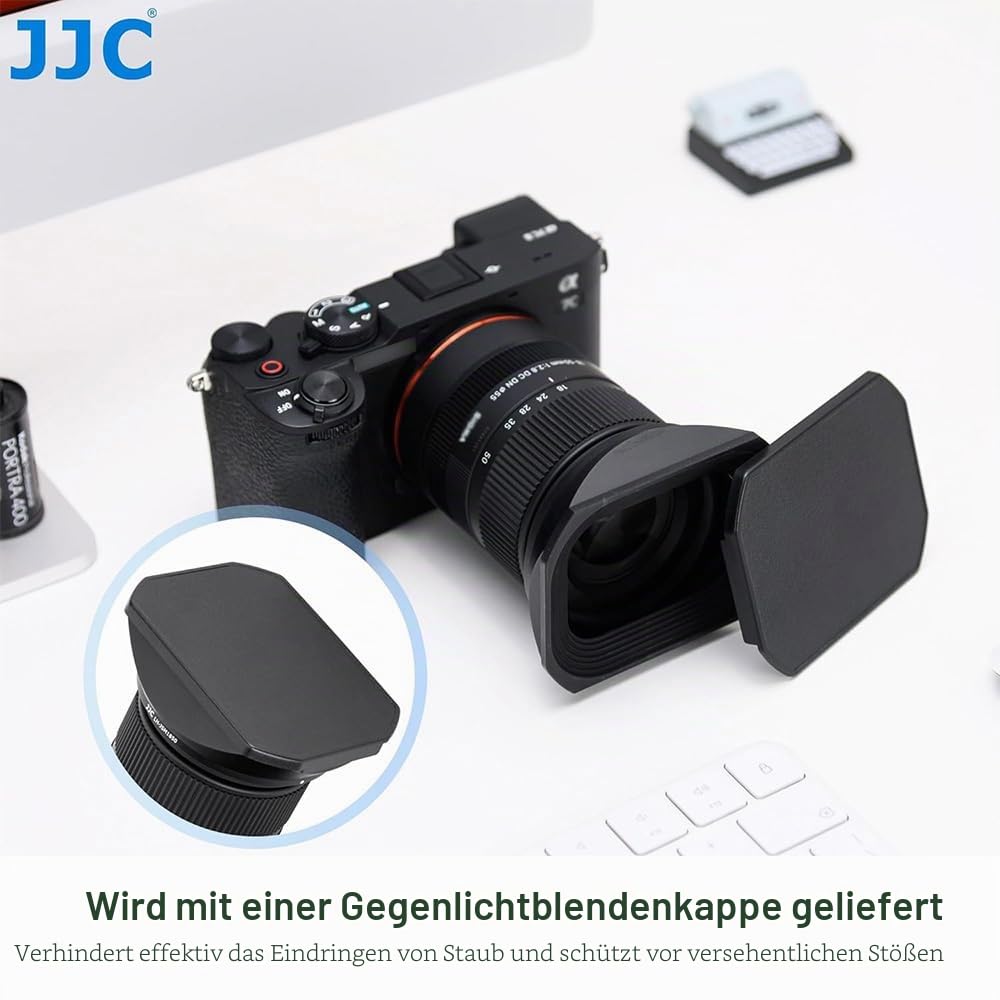 JJC Gegenlichtblende für Sigma 18-50 mm f/2.8 DC DN Objektiv (E Mount) Kit mit Slide Design Kapuze Gap Eine Alternative zur Sigma LH-582-02 Kunststoff-Gegenlichtblende