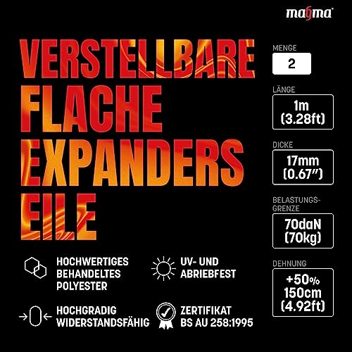 Magma Flache Spannseile mit Haken | Spanngurte für Gepäck, Plane, Zelt, Boot, Fahrrad, Anhänger & LKW | Wasserdicht & robust | Perfekt geeignet für Camping, Dachträger, Anhänger & Ladung