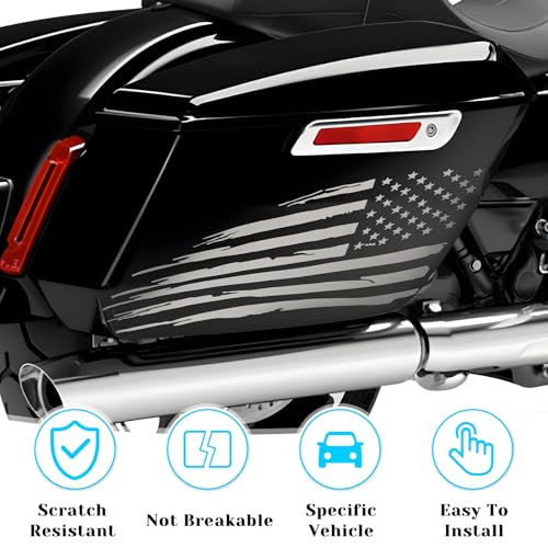 Image of Fits 2014-2023 Harley Davidson Touring American Flag Saddle Bag Side Decals Exterior SaddleBag Vinyl Cover Accessories Black