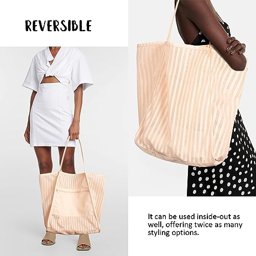 Zingtto Large Mesh Beach Tote Bag Shoulder Bag Handbag for Women with Zippered Pockets Foldable Pool Beach Toys Bag2