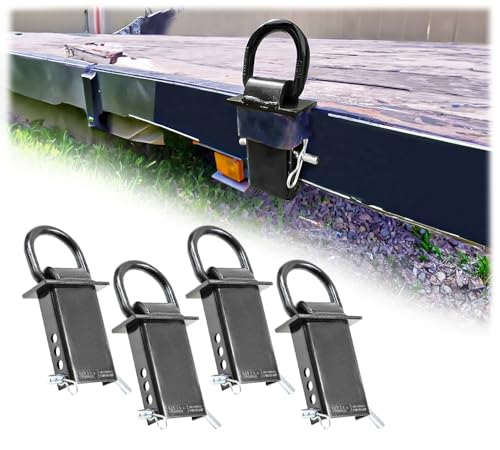Mytee Products 4 Pack 5/8 Inch Stake Pocket D Rings 18000 lbs | Heavy Duty Adjustable Trailer Stake Pocket Tie Down Utility for Flatbed Trucks & Trailer w/Hitch Pin 4 Holes for Adjustment