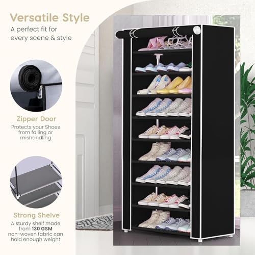 Image of YouCopia Shoe Rack for Home Non Woven Fabric - DIY Multipurpose Shoe Rack Organizer, 6-Layer Shoe Rack for Home -Shelf with Dustproof Door Entryway for Heels /Slippers /Boots (Black, 6-Layer)