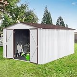 YOPTO 10x12 FT Sheds & Outdoor Storage,Metal Aluminum Garden Shed,with Punched Vents,Waterproof Cabinet w/Hinged Door and Padlock,Tool House for Storing Bicycles,Lawnmowers,Barbeques,White+Coffee