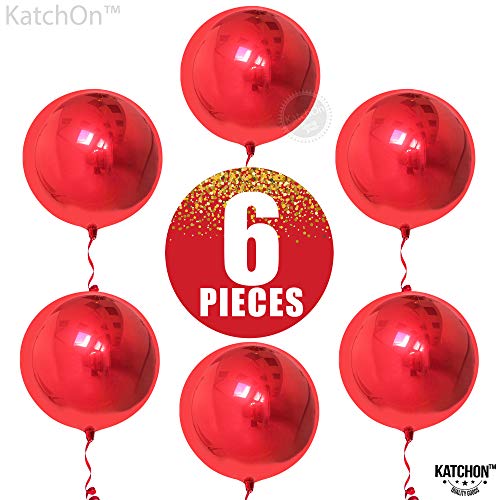 Image of KatchOn, Red Balloons - Big 22 Inch, Pack of 6 | 4D Sphere Red Foil Balloons for Red Party Decorations | Metallic Balloons for Carnival, Casino Theme Party | Graduation Decorations 2026, Birthday
